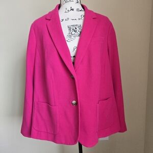 Talbots Knit Blazer Jacket Womens 18WP Pink Two Button Cotton